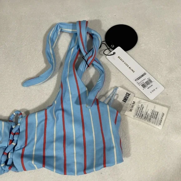 NEW $148 Amuse Society [ Medium ] Lia Bikini Top + Clio Cheeky‎ Bottom Blue